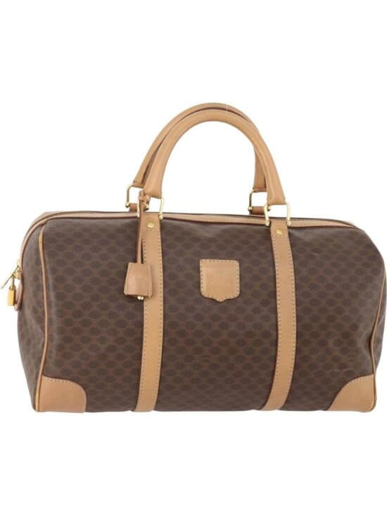 CELINE Handbags - CELINE Macadam Canvas Boston Bag PVC Leather Brown Gold